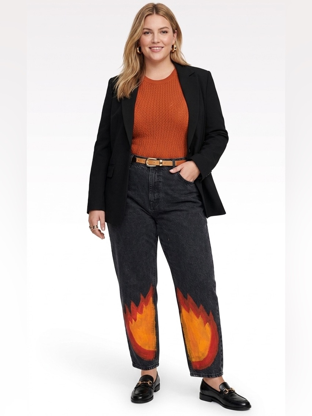 Zara Painted Flame Black Highrise Jeans